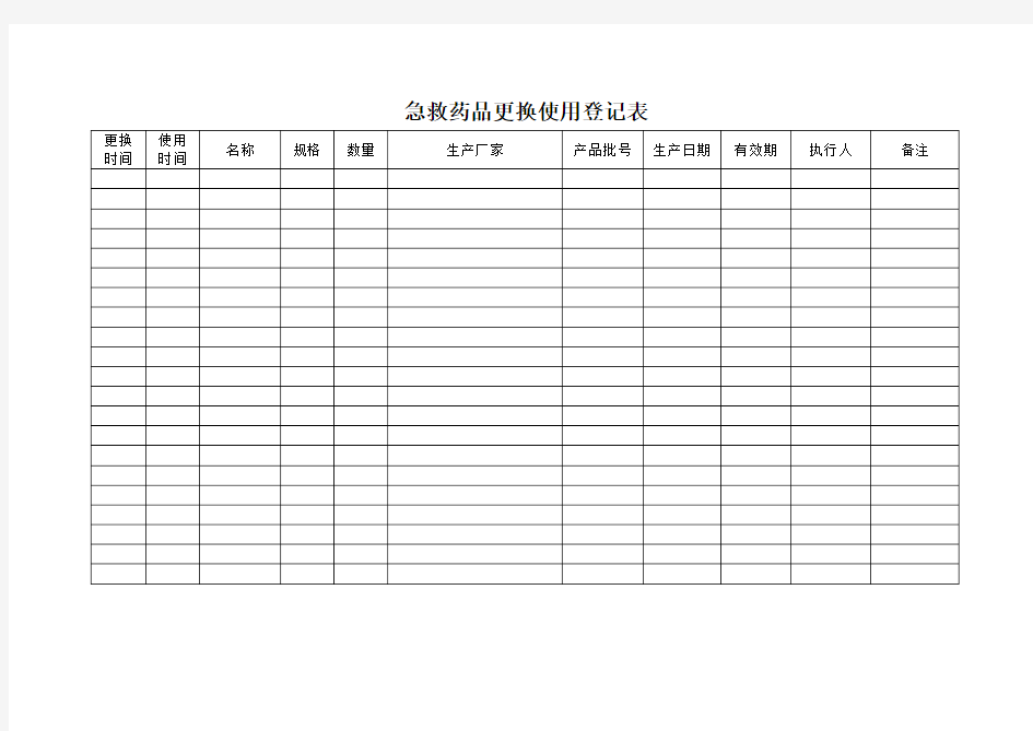 急救药品更换使用登记表