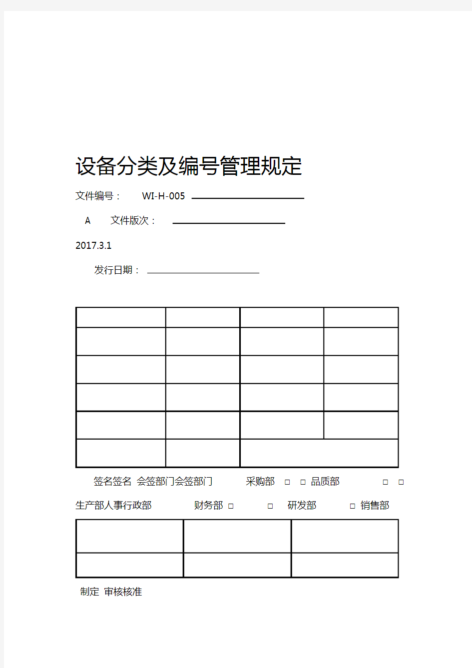 设备分类及编号管理规定