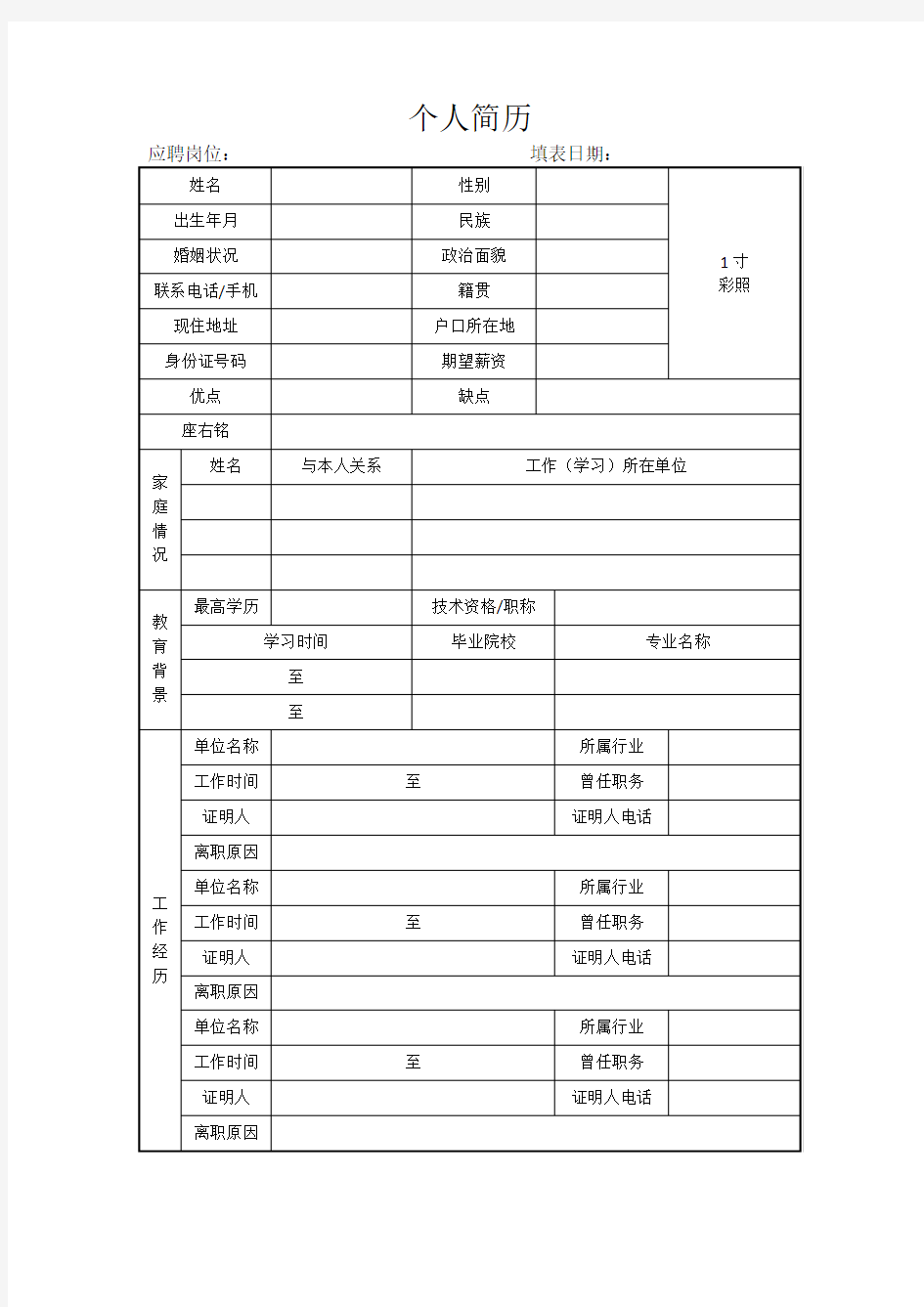 公司招聘实用简历模板