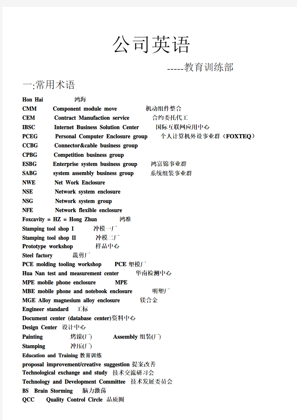 公司英语词汇大全(doc 14页)