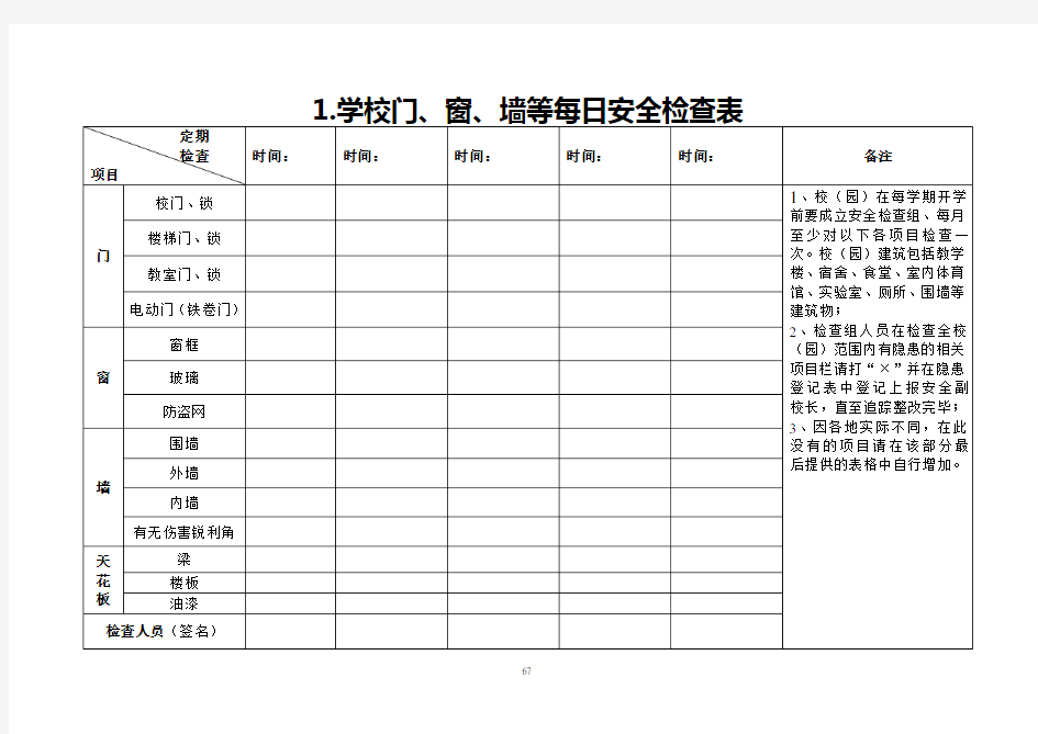 学校每日安全检查表