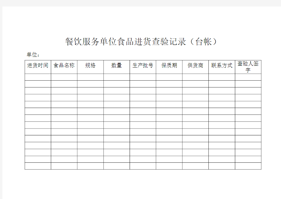 餐饮服务单位食品进货查验记录(台帐)