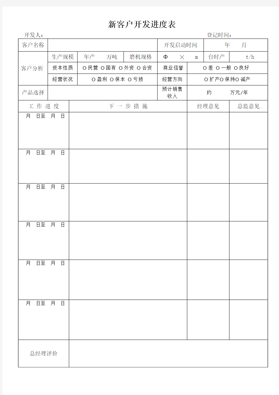 新客户开发进度表