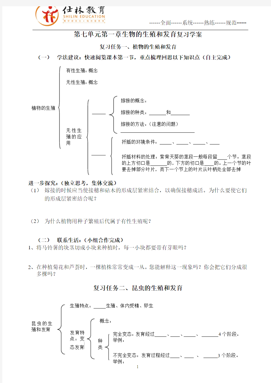 第七单元第一章生物的生殖和发育复习学案