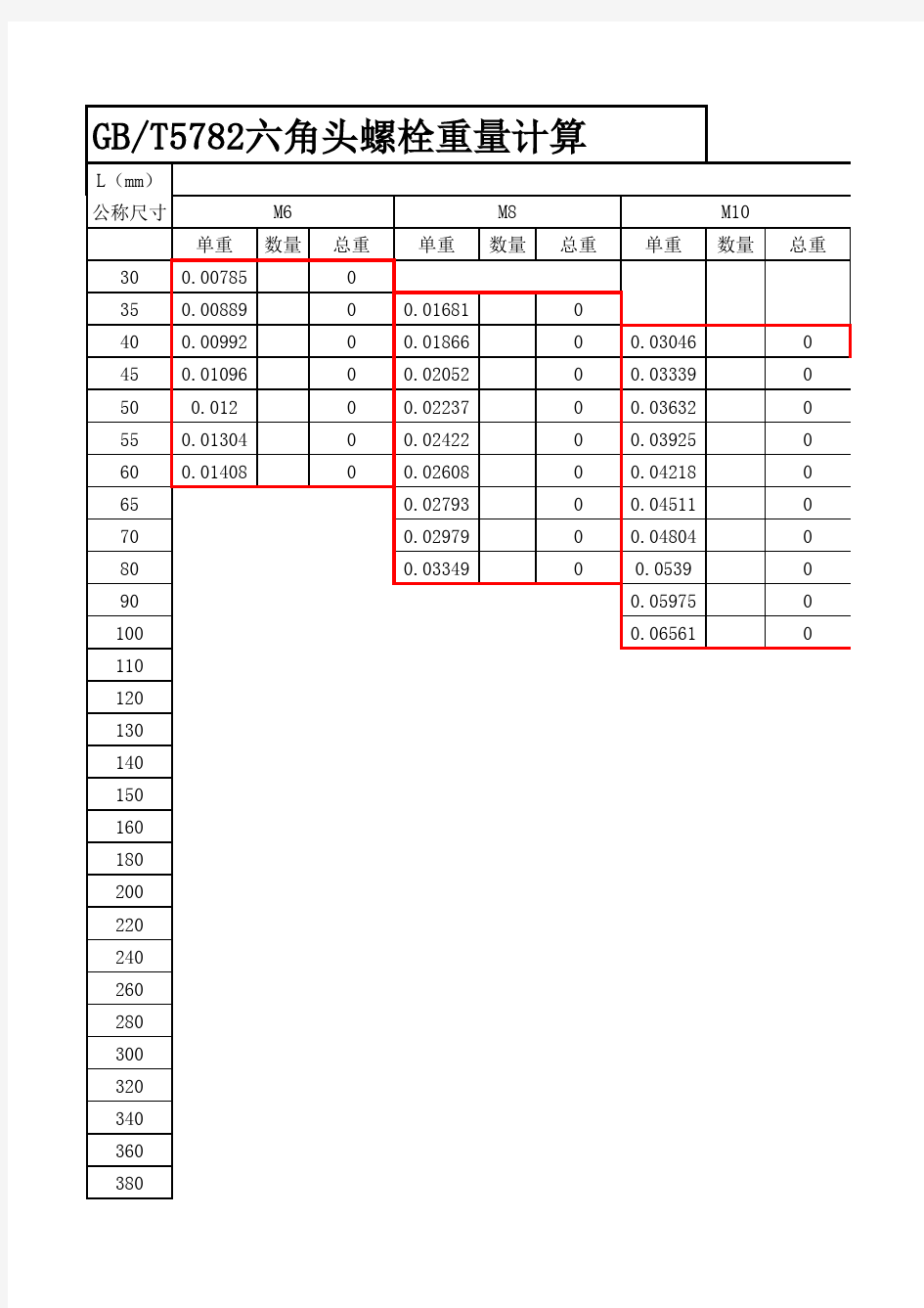 五金件及紧固件标准重量明细表(精华)