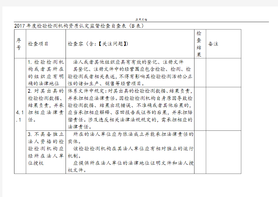 年度检验检测机构资质认定监督检查自查表(b表)