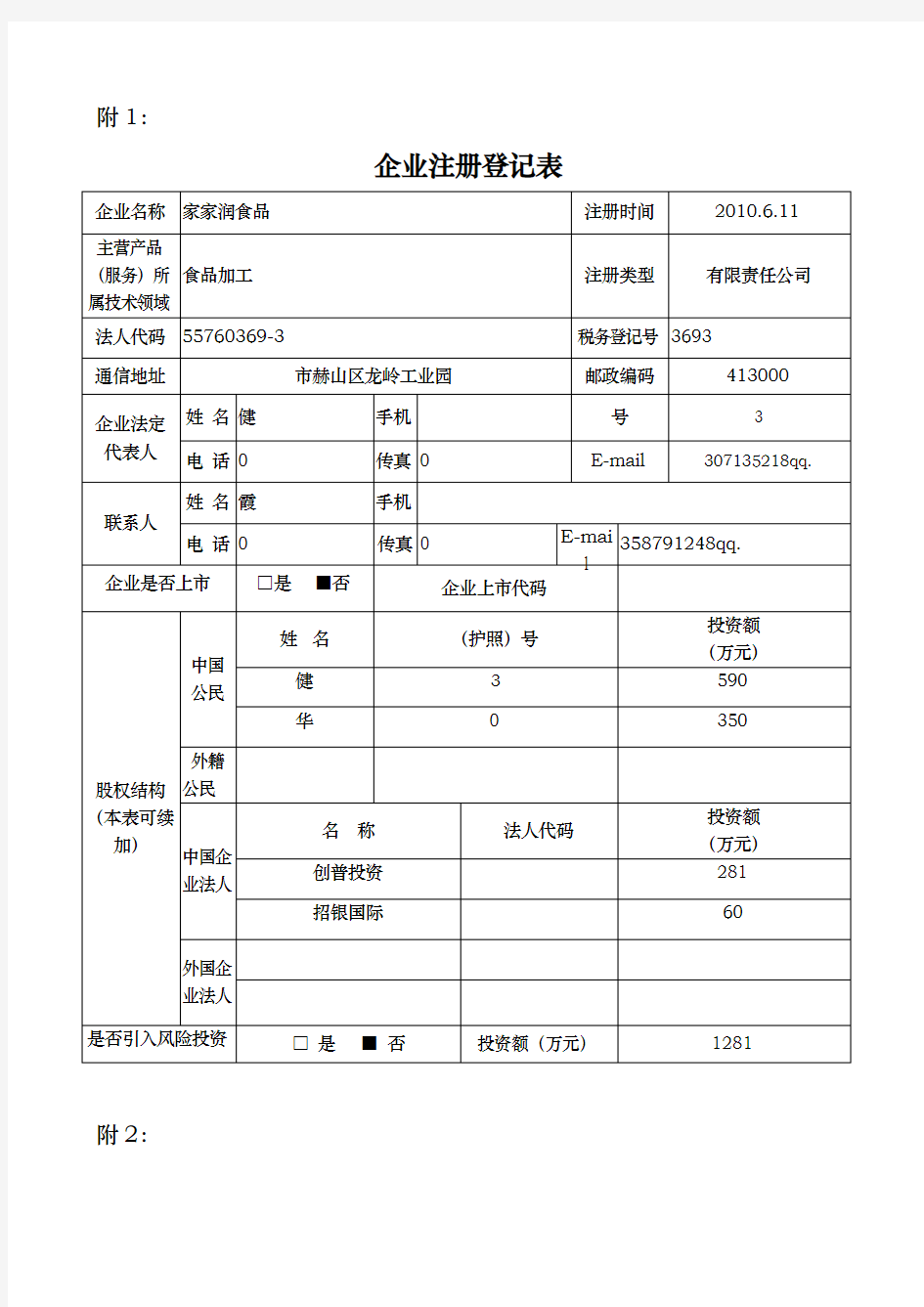 高新技术企业申报表