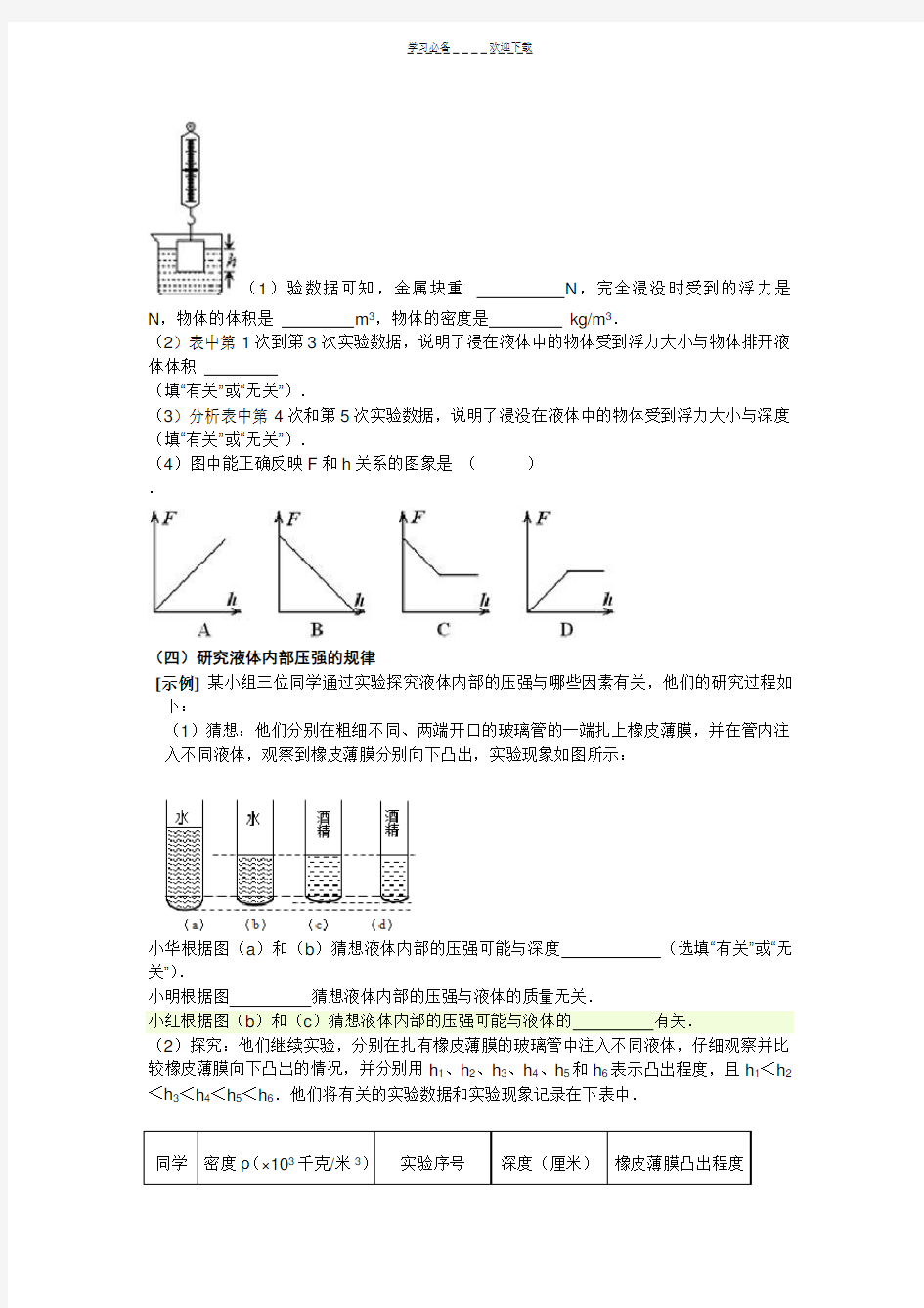 初中物理实验题全部汇总