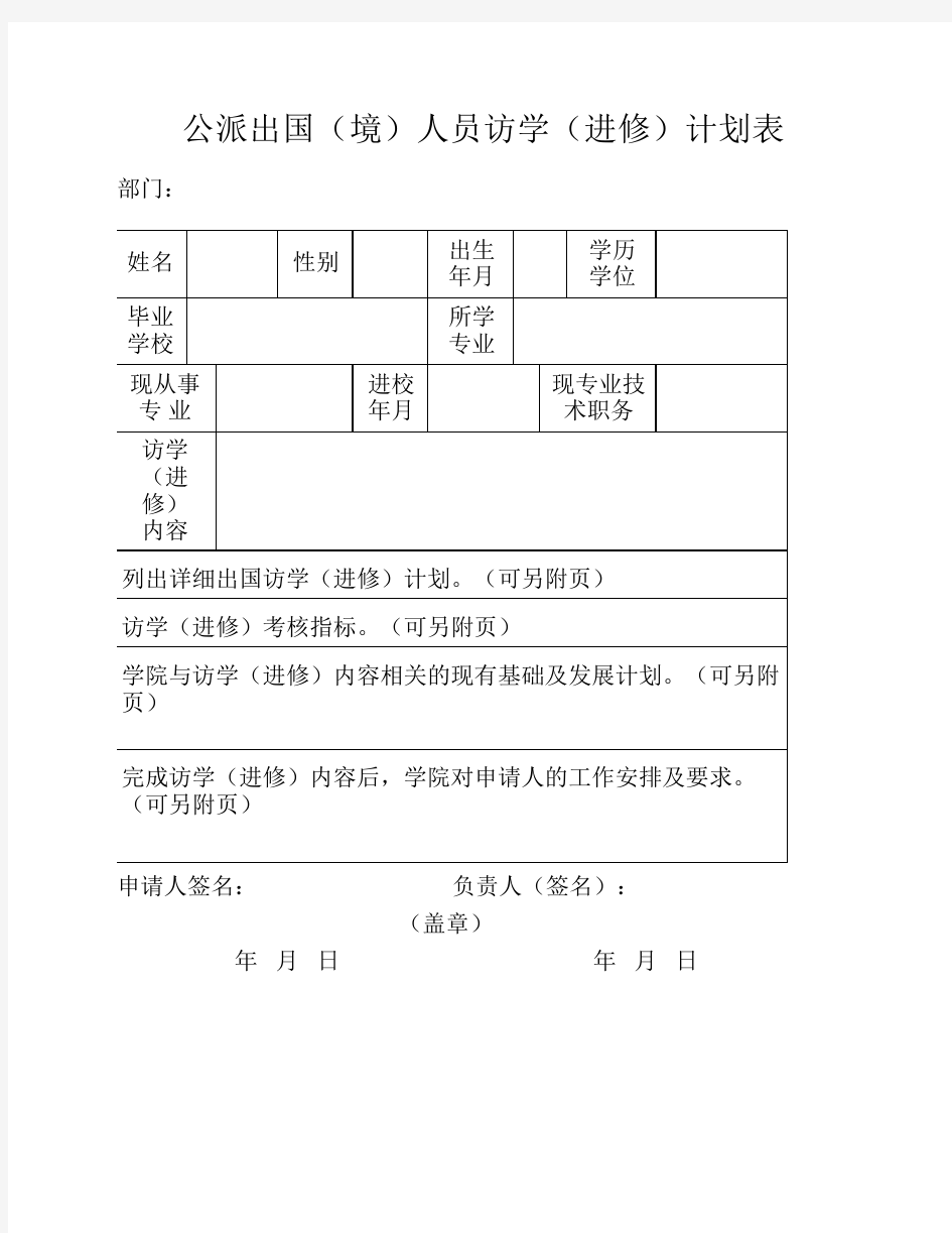 公派出国(境)人员访学(进修)计划表