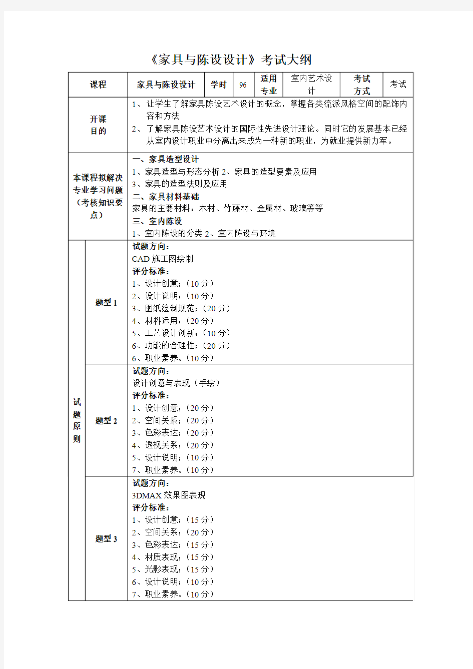 家具与陈设设计考试大纲