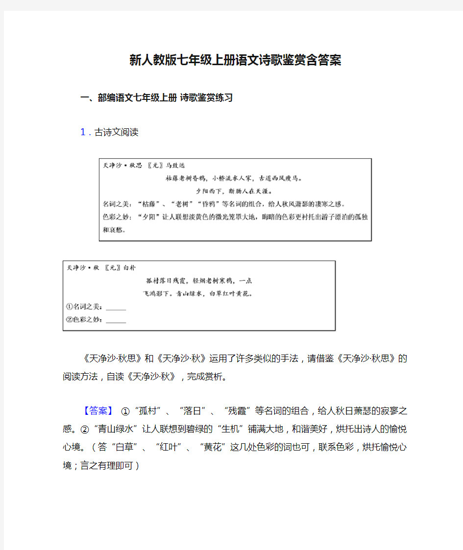 新人教版七年级上册语文诗歌鉴赏含答案