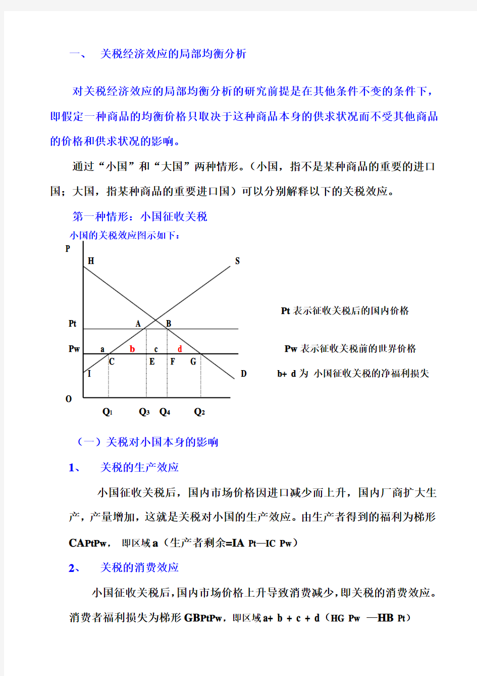 关税经济效应的局部均衡分析