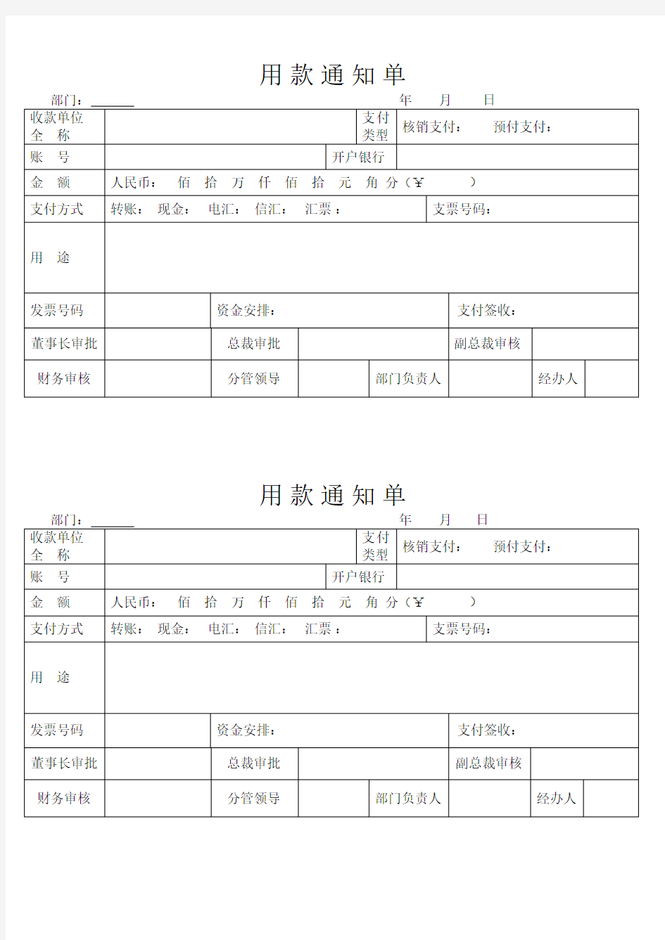 各类单据格式