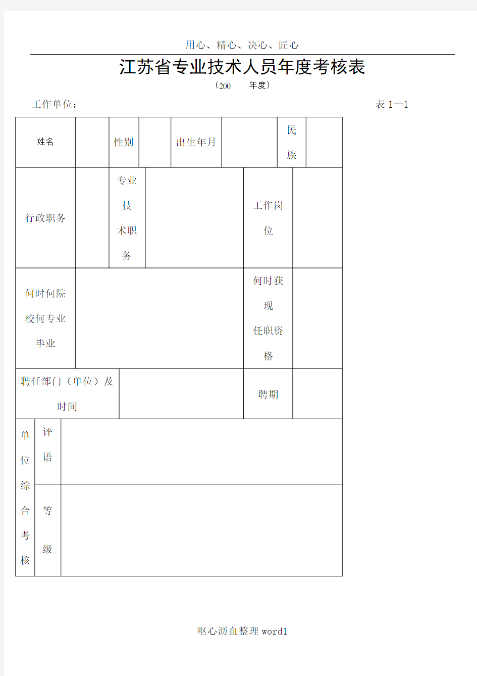 (初级职称申报助工用)专业技术人员年度考核表
