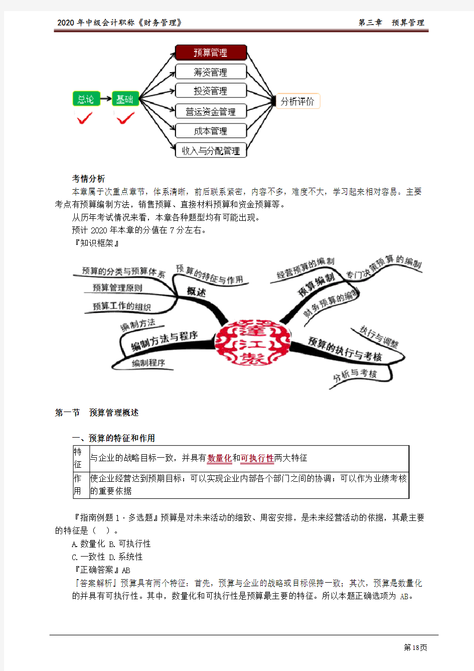 2020中级会计 财管 第三章 预算管理