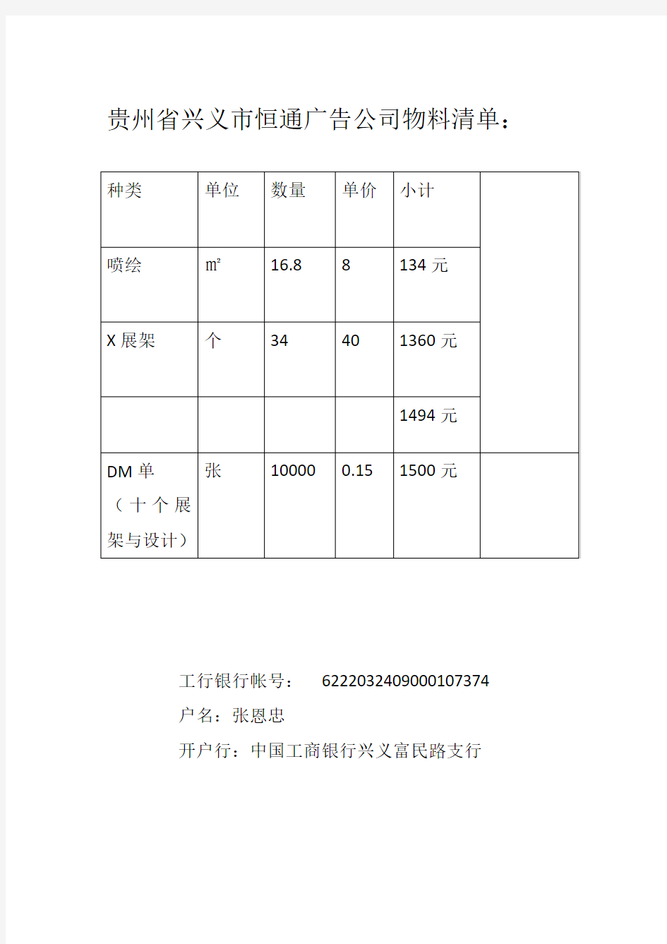 广告物料清单