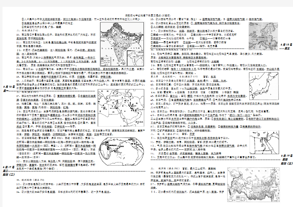 湘教版七年级地理下册复习提纲(附图版)