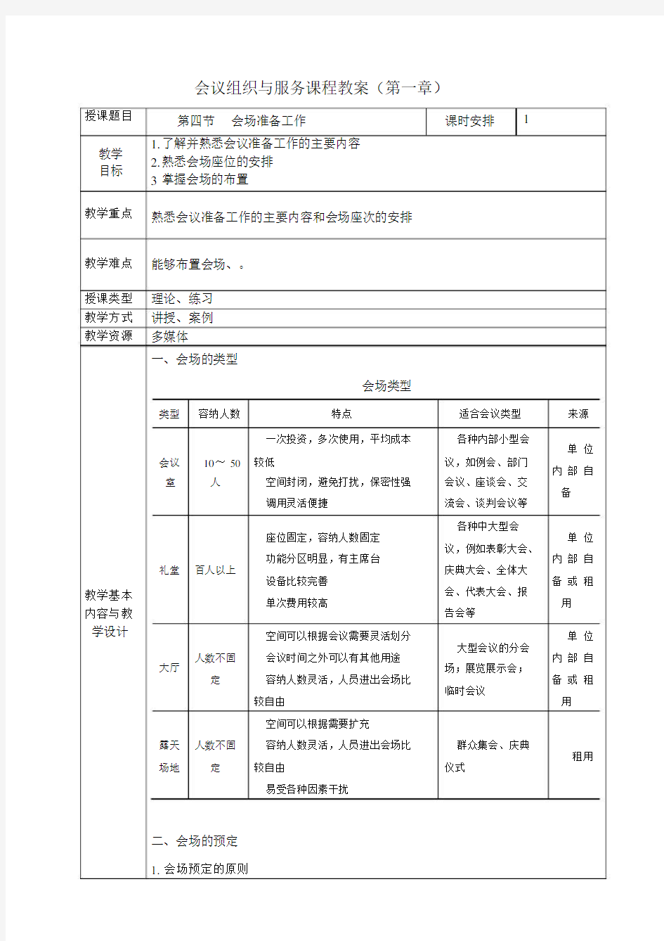 《会议组织与服务》电子教案第一章会前组织工作第四节会场准备工作.docx