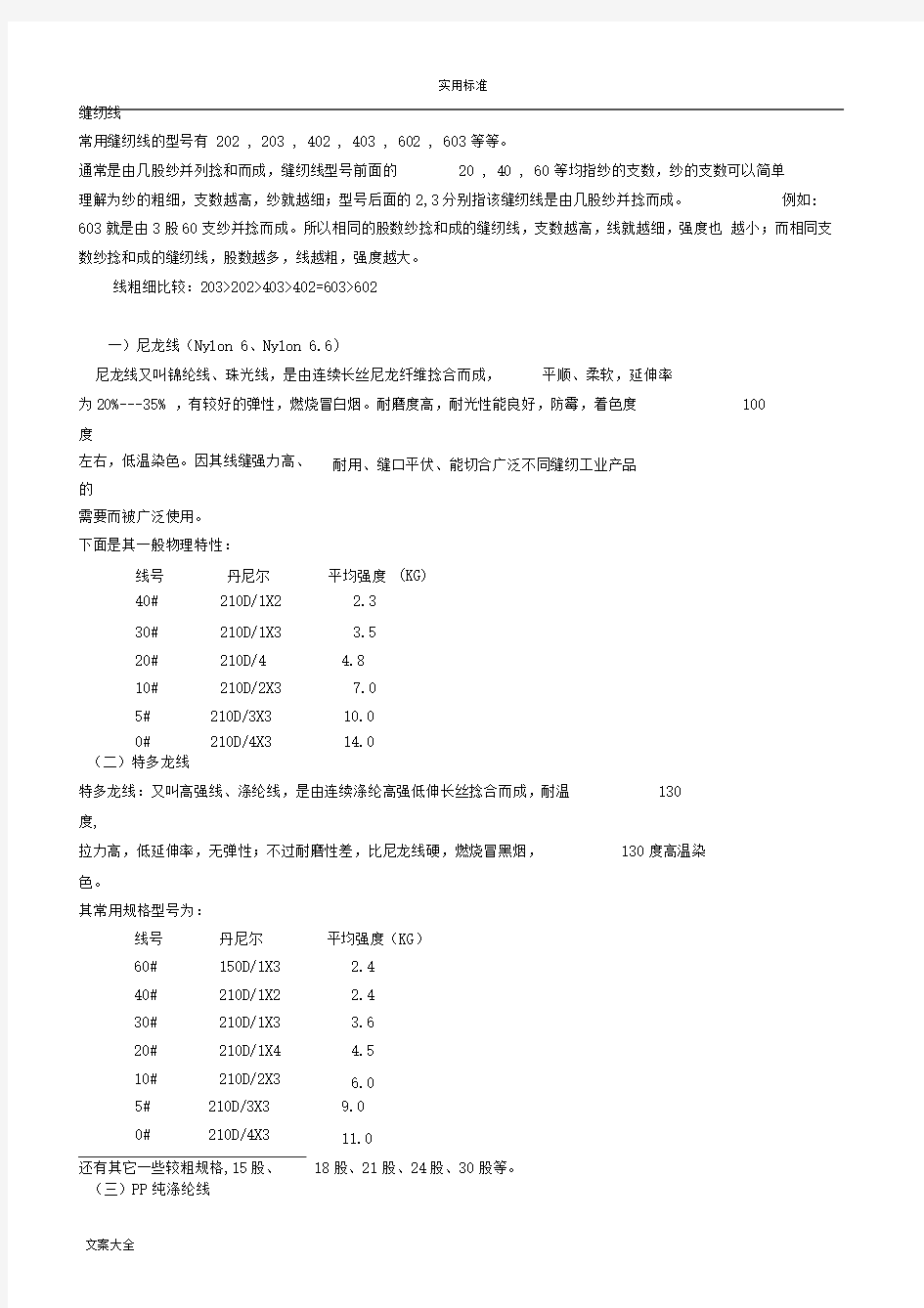 缝纫线分类及性能