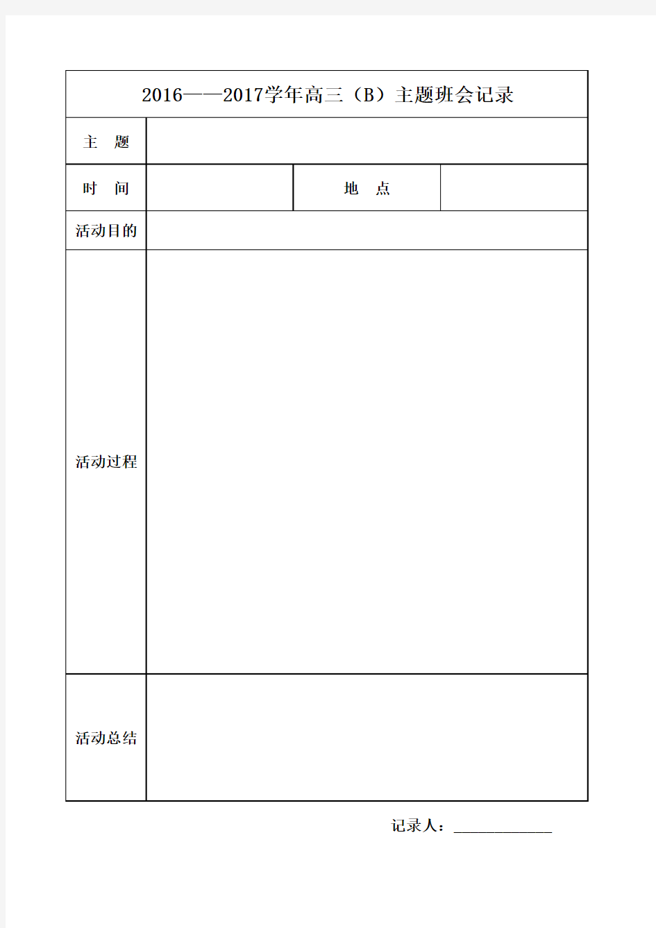 主题班会记录模板