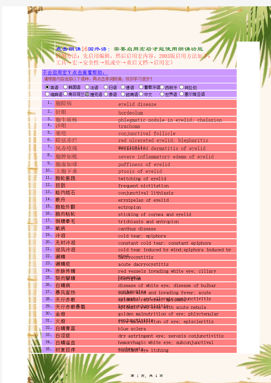 中医药名词英文翻译14(中医眼科学)点读机学习英文真人朗读学习英语功能)