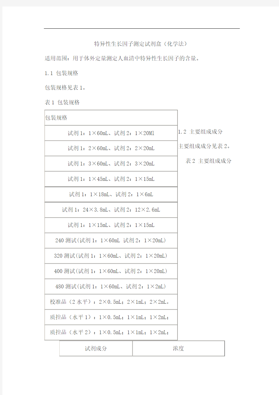 特异性生长因子测定试剂盒(化学法)产品技术要求jiuqiang