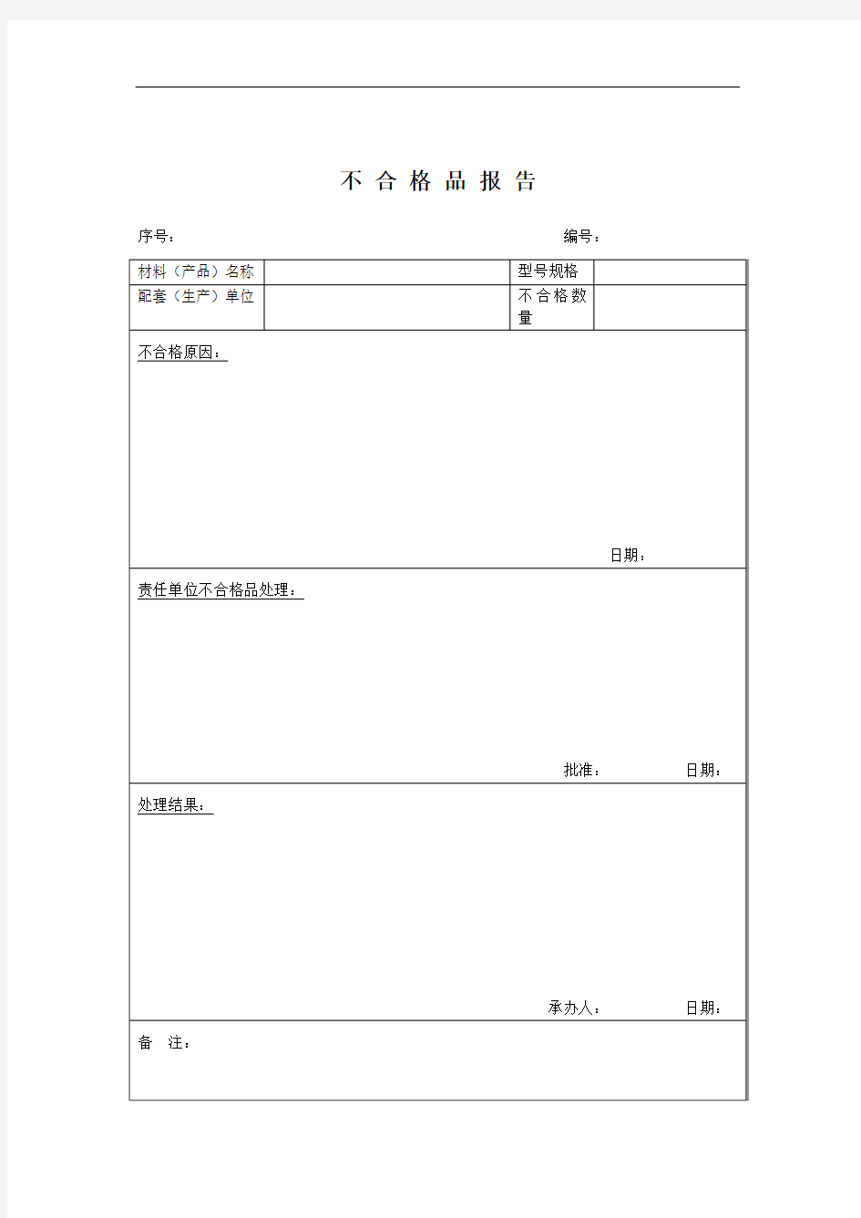 企业不合格品报告单