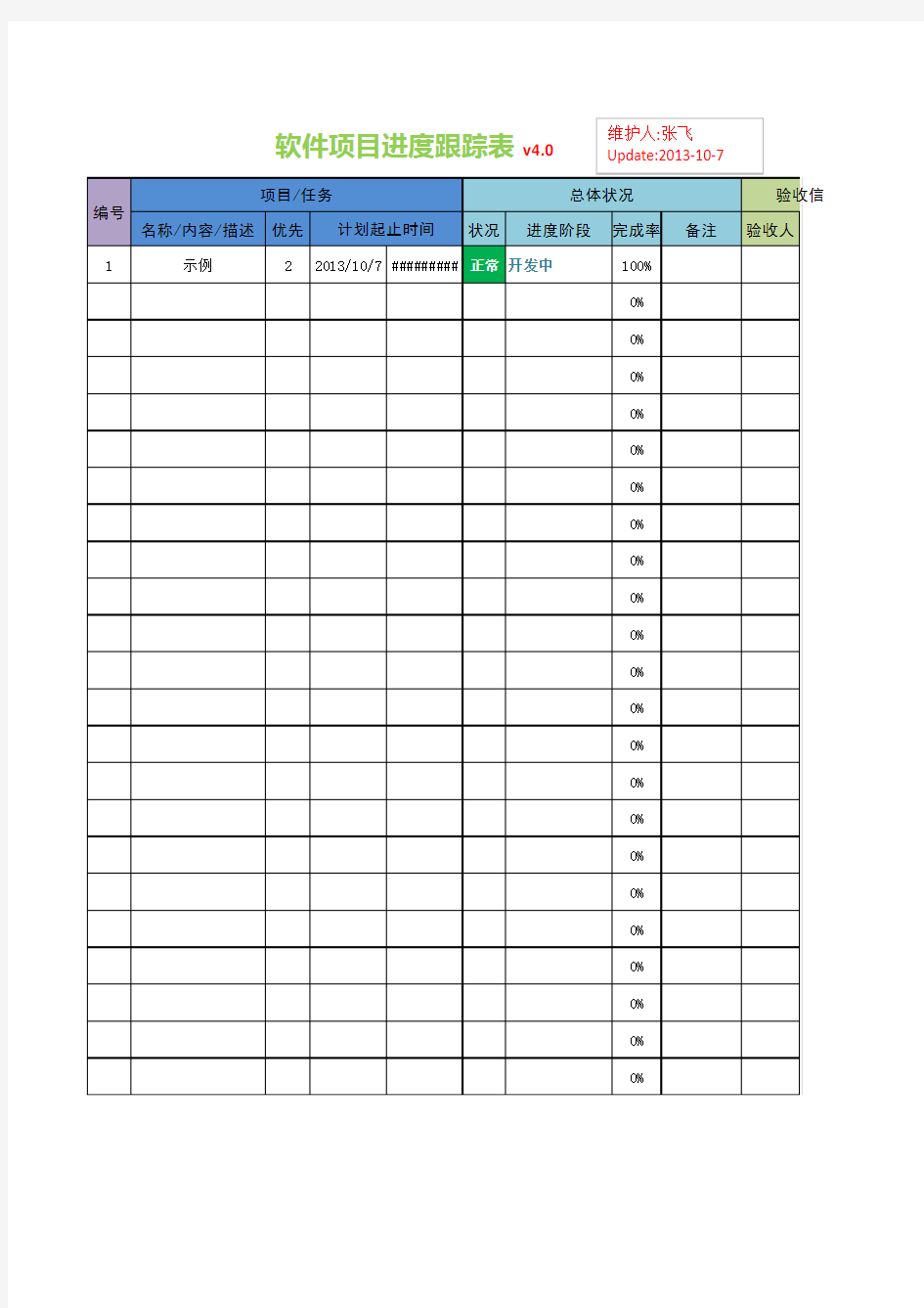 软件项目进度跟踪表v4.0