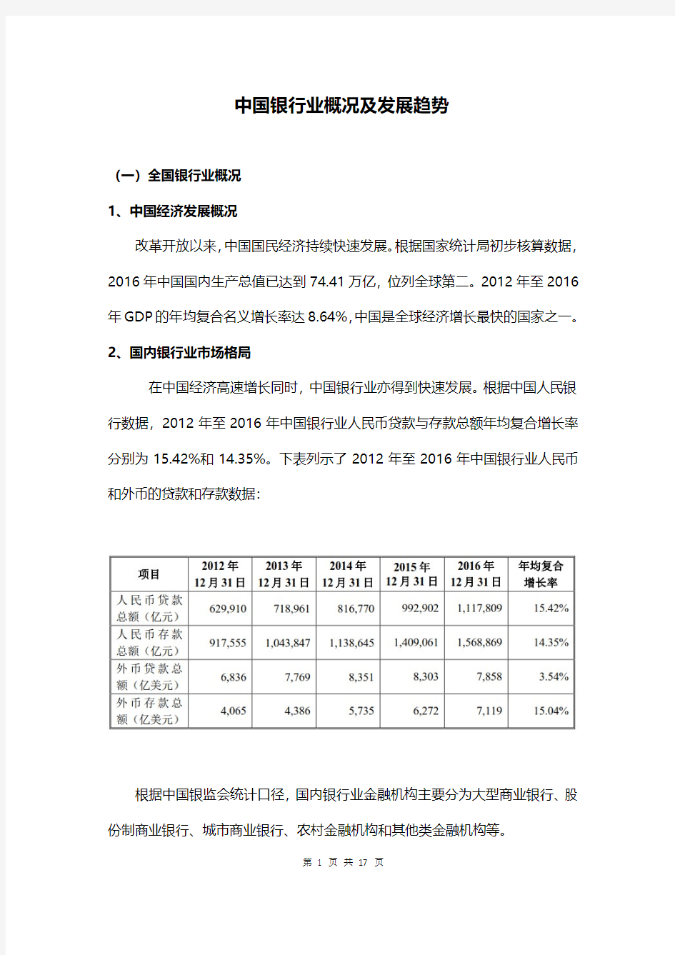 中国银行业概况及发展趋势