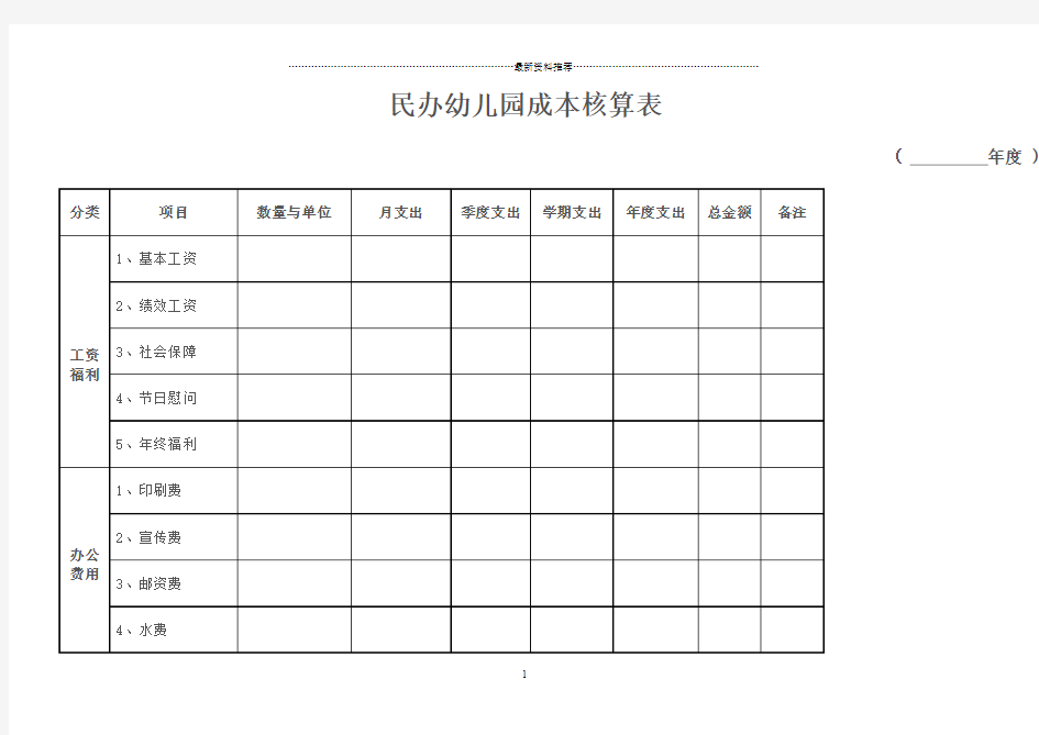 民办幼儿园成本核算表精编版