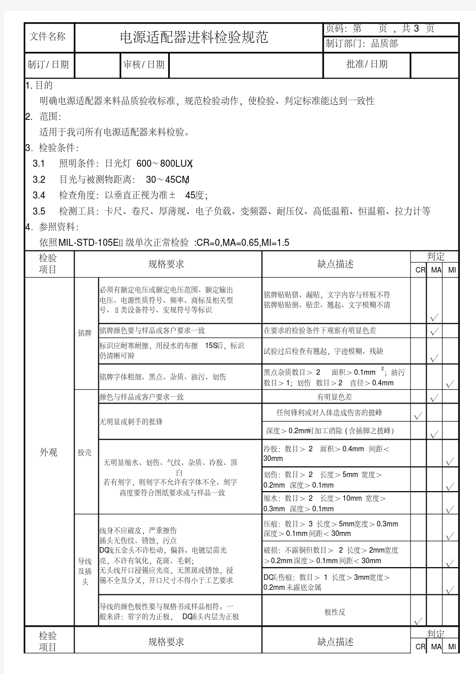 电源适配器检验规范