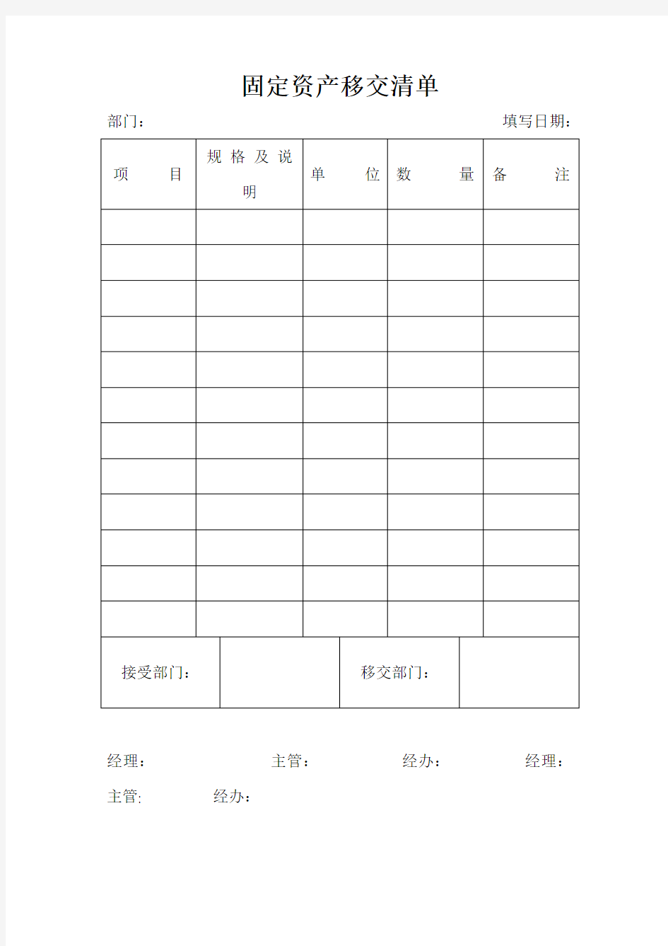 固定资产移交清单