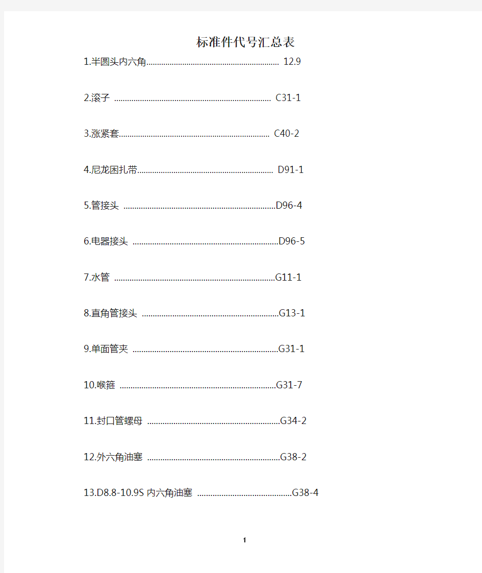 标准件代号汇总表