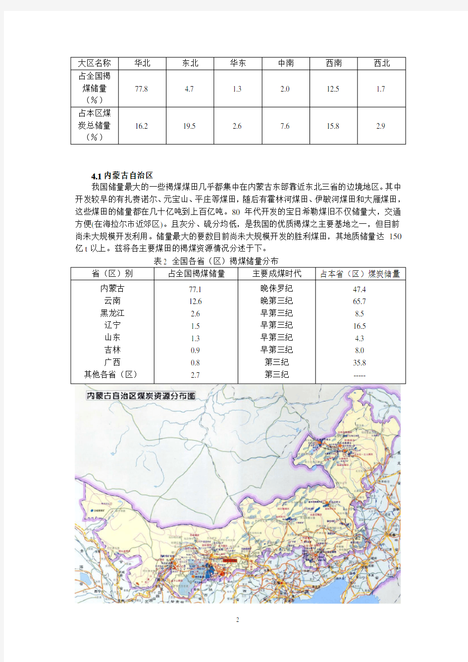中国褐煤资源分布