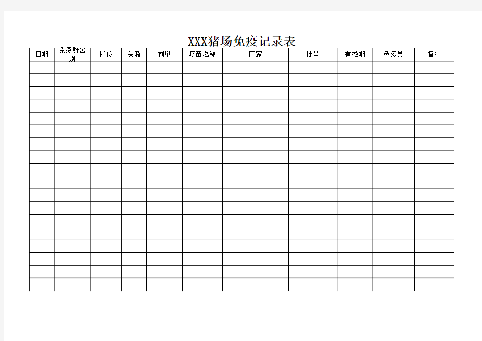 猪场免疫记录表