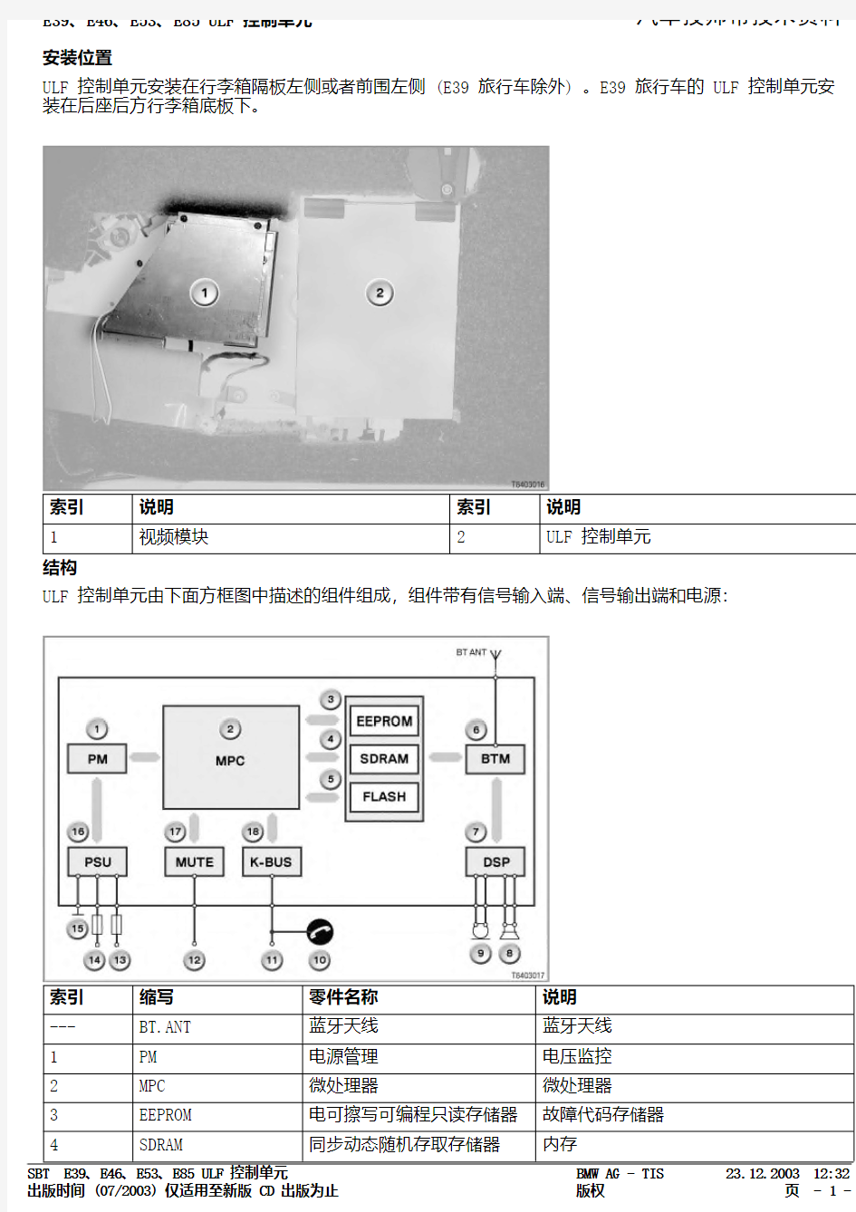 宝马7系维修维修手册(SBT E39、E46、E53、E85 ULF 控制单)