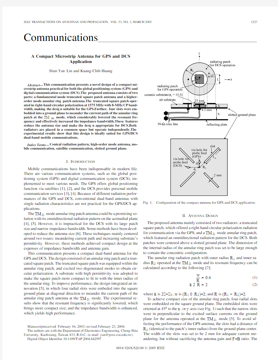 A compact microstrip antenna for GPS and DCS application