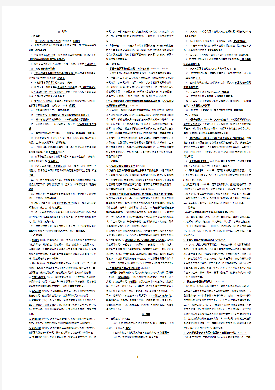 学前比较教育各章考试重点