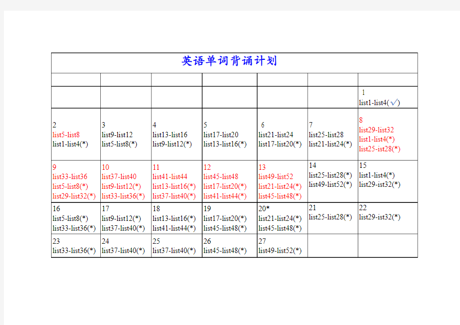 英语单词背诵计划表