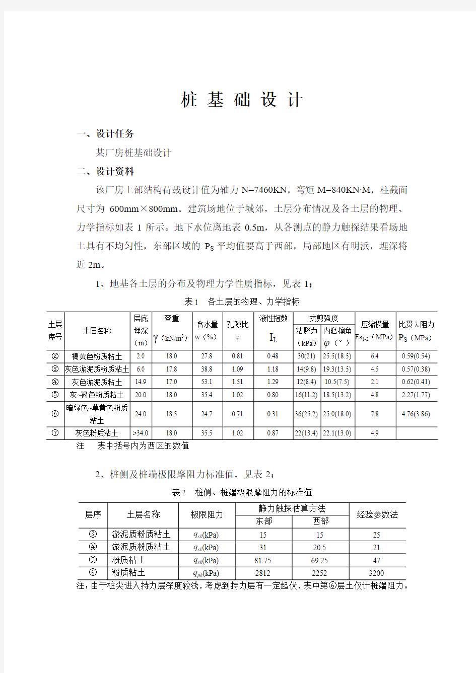 1—桩基础设计任务书