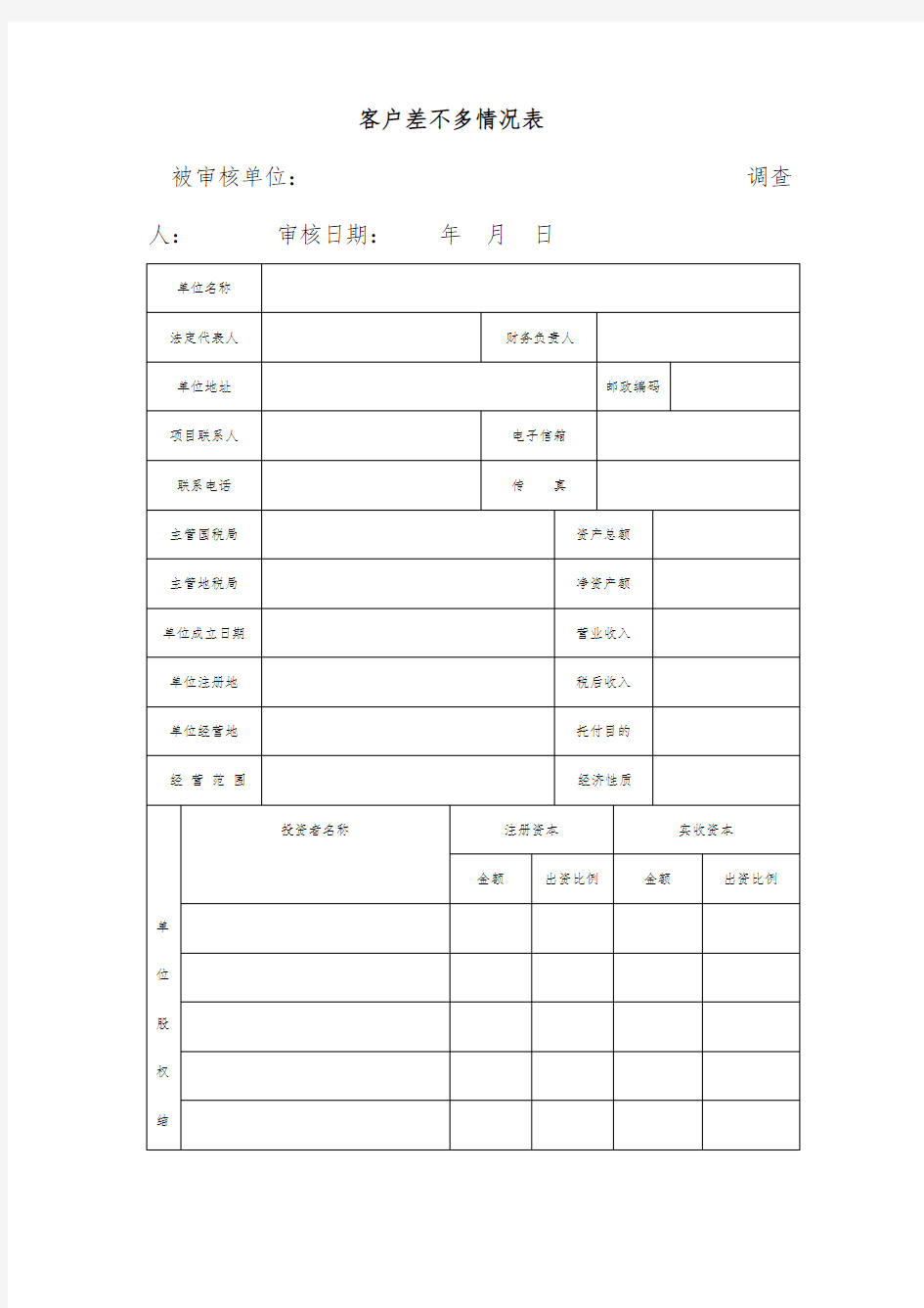 公司客户基本情况登记表