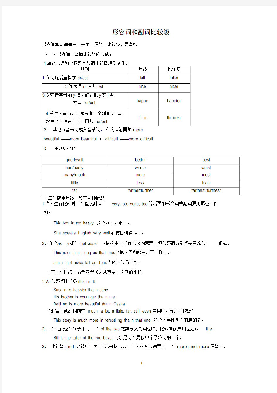 (完整版)形容词比较级知识讲解及练习(含答案)