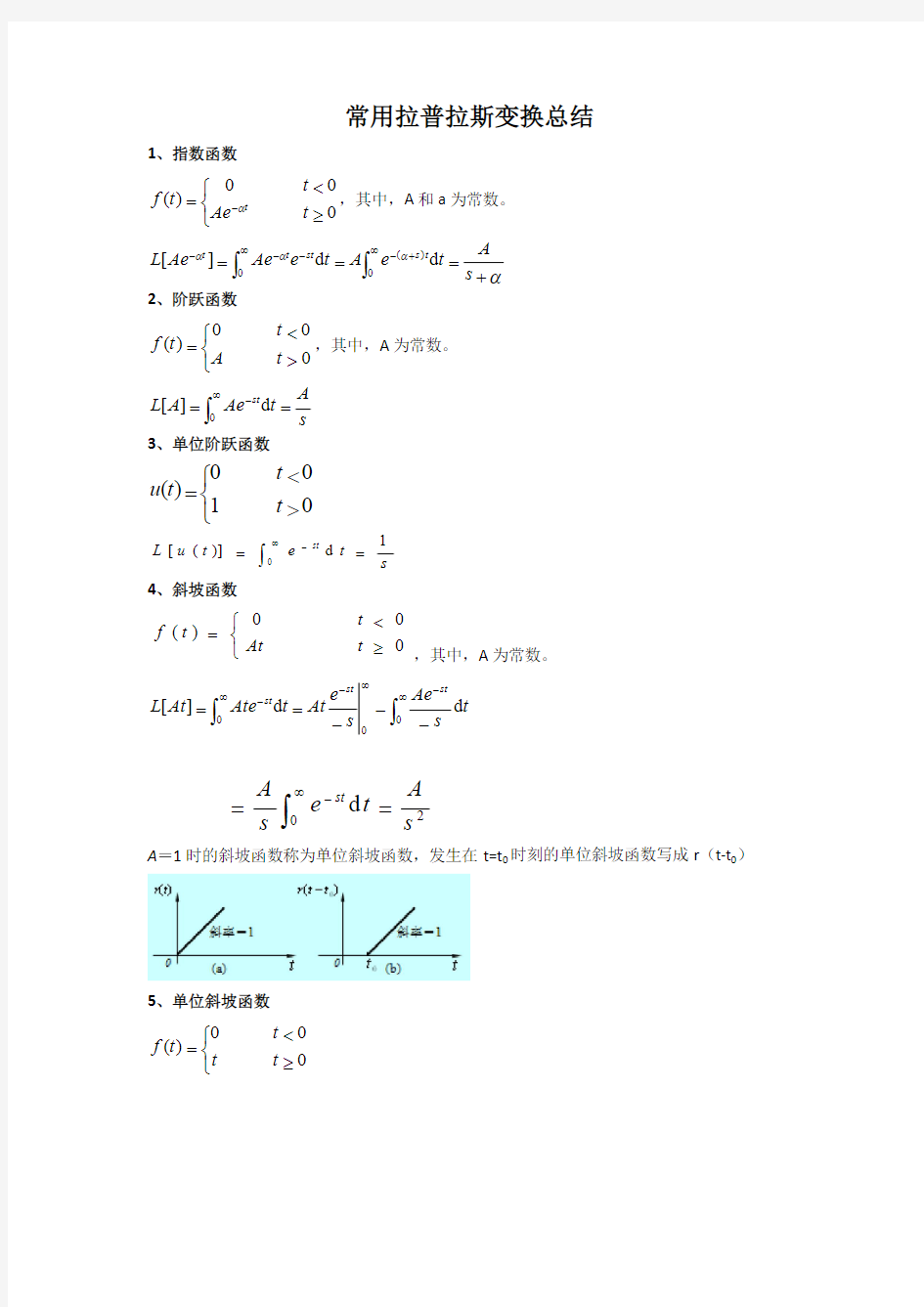 拉氏变换常用公式