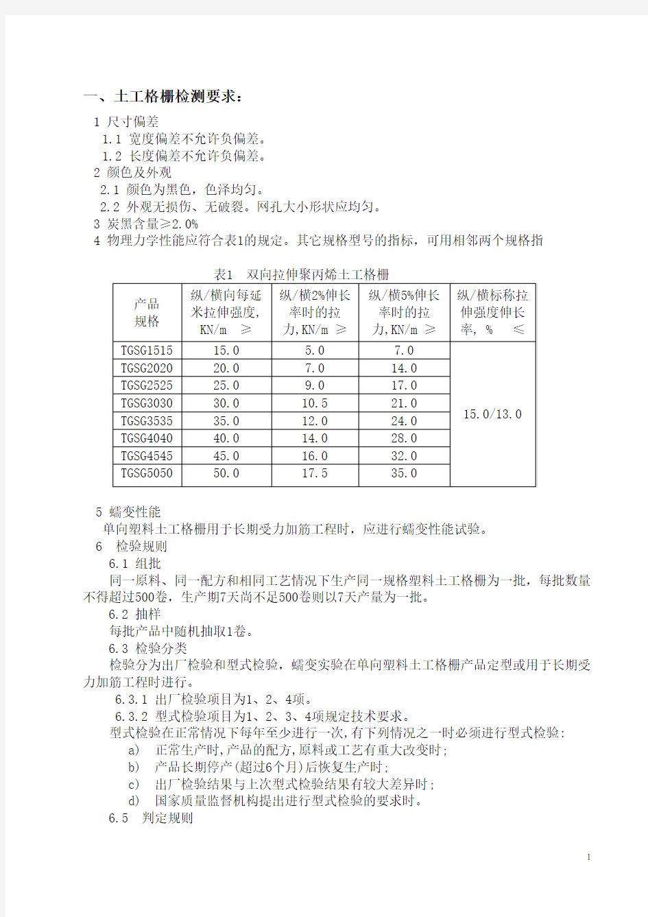 土工格栅的技术要求和检测要求