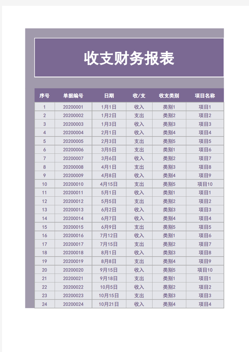 收支财务报表-按月统计