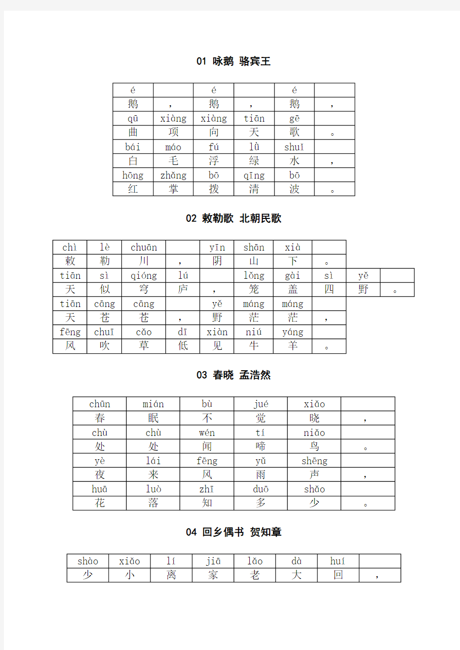 小学1 6年级必背古诗WORD版(带拼音)