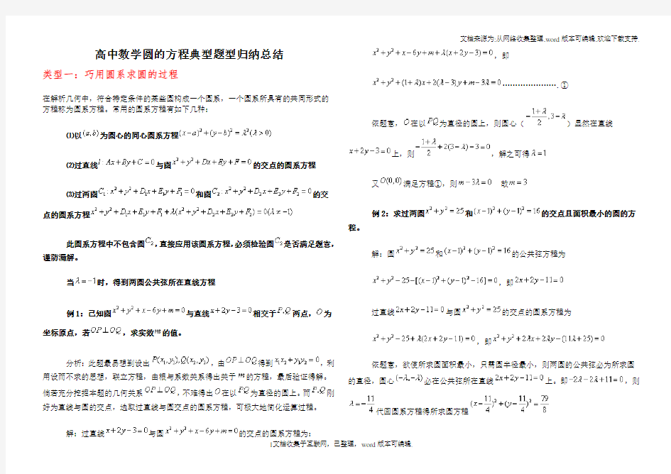 高中数学圆的方程含圆系典型题型归纳总结