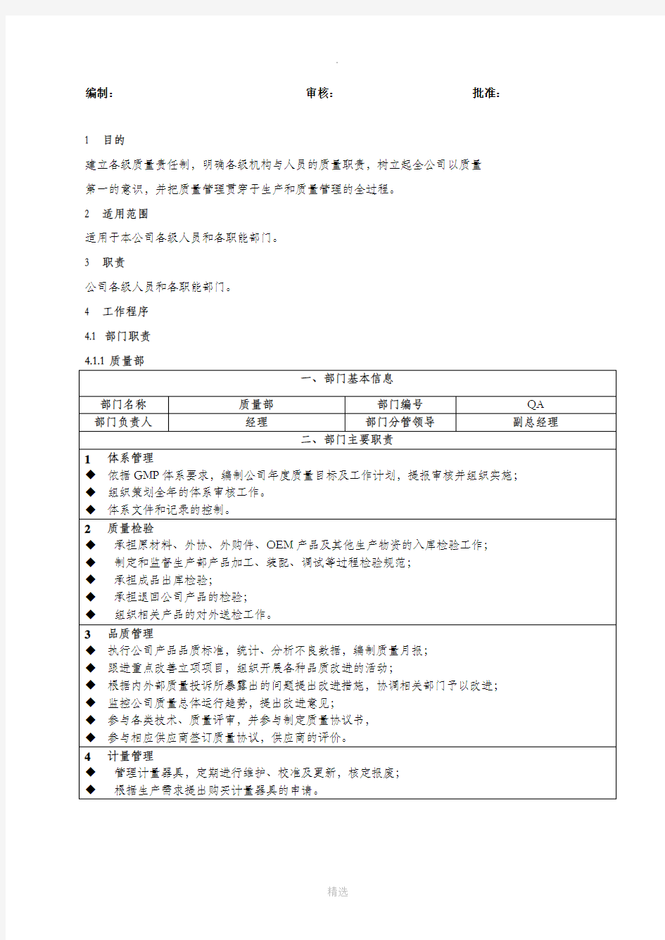 部门职责权限和岗位说明书