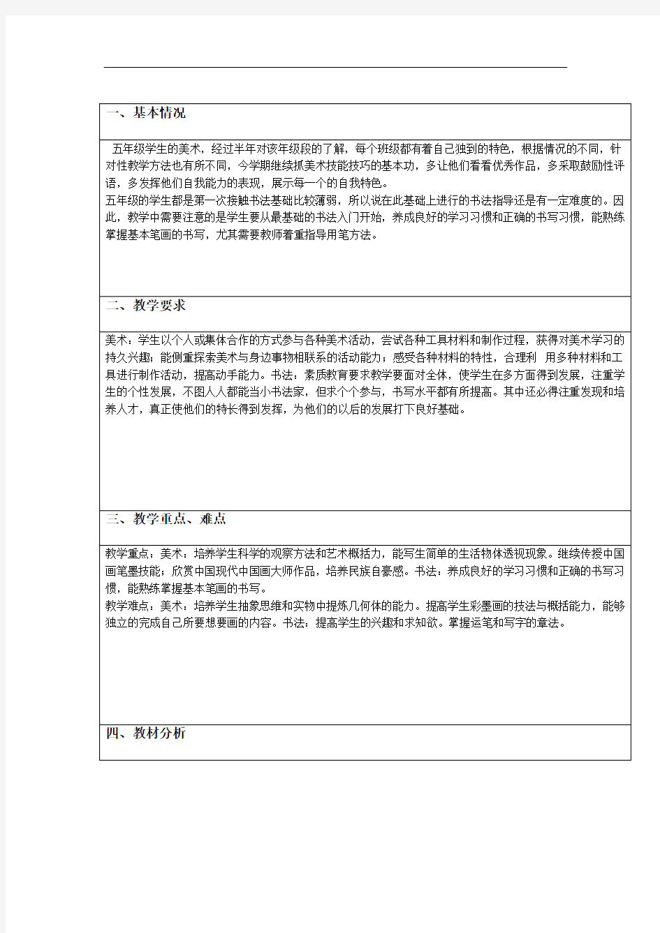 完整版岭南版五年级下册美术科工作计划