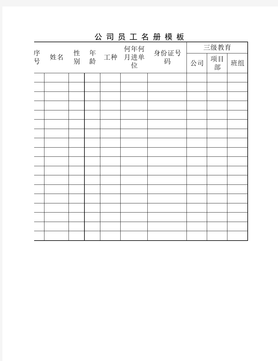 公司员工名册模板